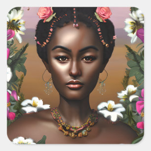 African-American Beauty AI Art Square Sticker