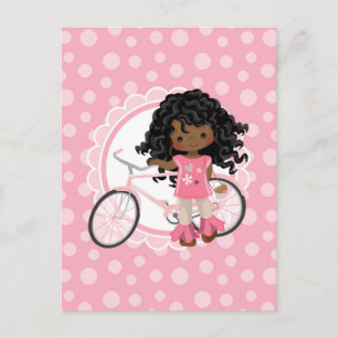 African American Bicycle Girl - Pink White Postcard