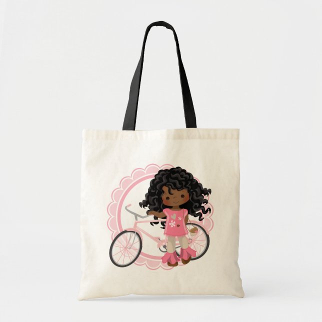 African American Bicycle Girl - Pink White Tote Bag (Front)