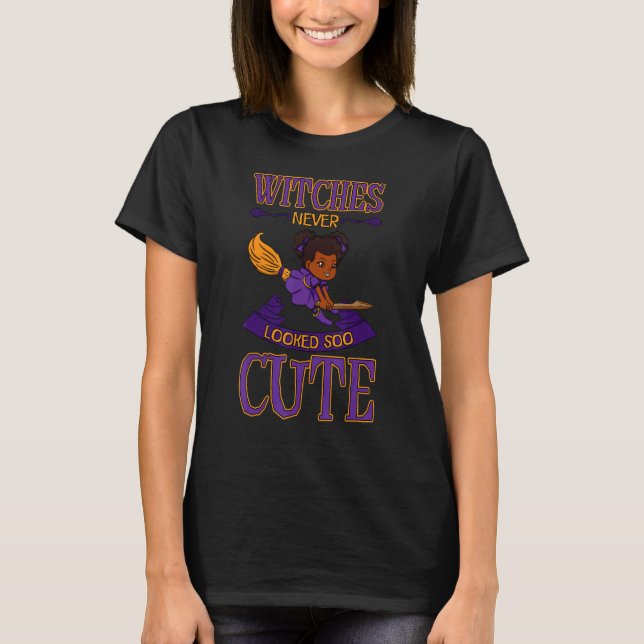 African American Black Afro Kid Witch Pointy Hat H T-Shirt (Front)