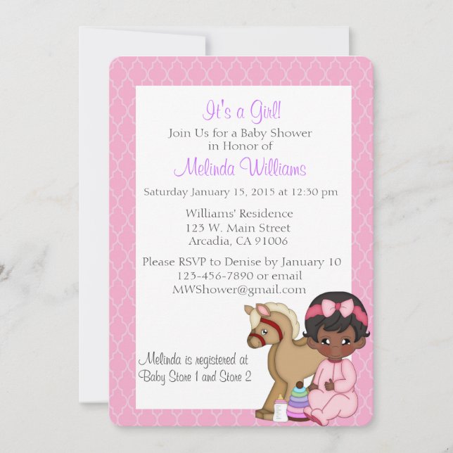 African American Black Baby Shower Invitation Girl (Front)