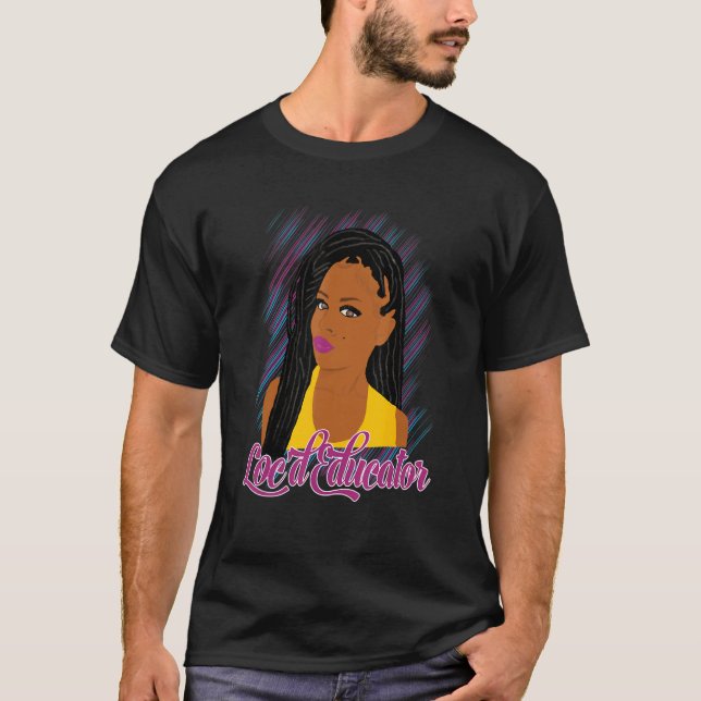 African American Black Educator  Teacher With Long T-Shirt (Front)