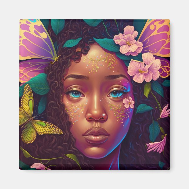 African American Black Fairy Fantasy Art Magnet (Front)