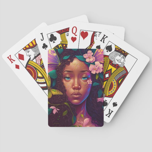 African American Black Fairy Fantasy Art Playing Cards (Back)