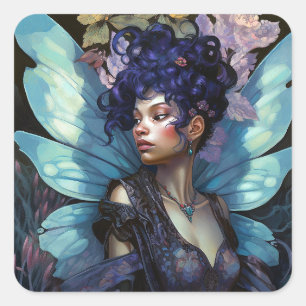 African American Black Fairy Fantasy Art Square Sticker