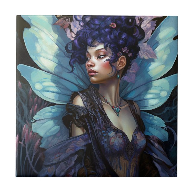 African American Black Fairy Fantasy Art Tile (Front)