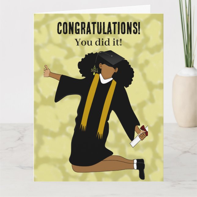 African American Black Girl Grad 2024 Graduation  Card (Front)