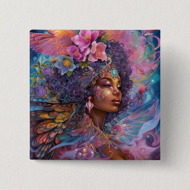 African American Black Goddess Queen Fantasy Art B 15 Cm Square Badge (Front)