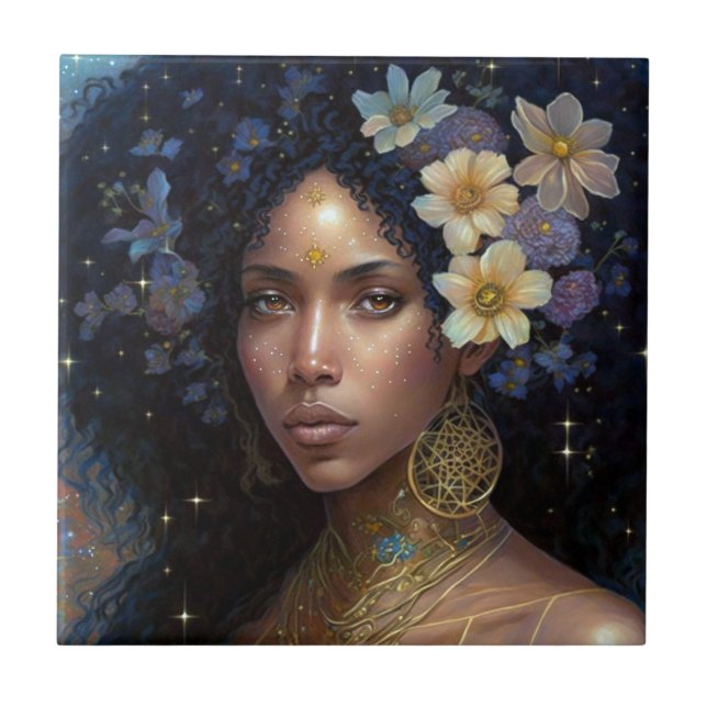African American Black Goddess Queen Fantasy Art C Tile (Front)