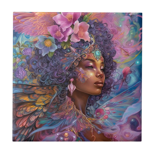 African American Black Goddess Queen Fantasy Art C Tile (Front)
