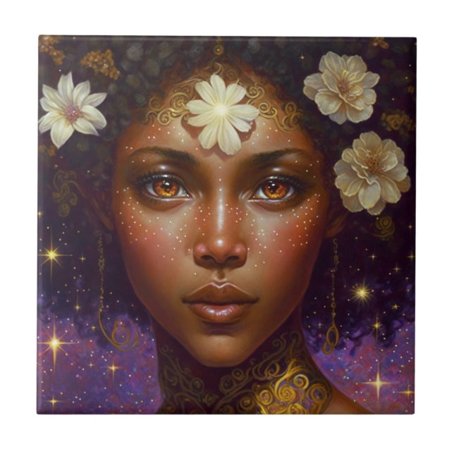African American Black Goddess Queen Fantasy Art C Tile (Front)