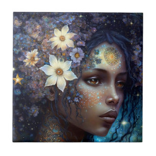 African American Black Goddess Queen Fantasy Art C Tile