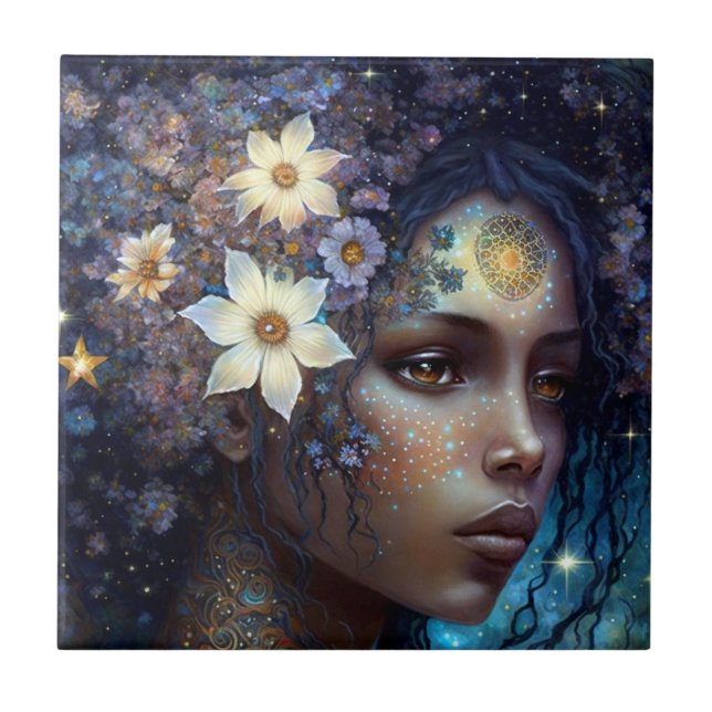 African American Black Goddess Queen Fantasy Art C Tile (Front)