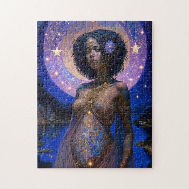 African American Black Goddess Queen Fantasy Art J Jigsaw Puzzle (Vertical)