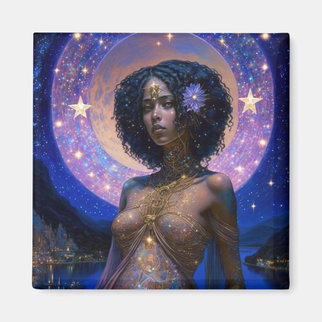 African American Black Goddess Queen Fantasy Art M Magnet (Front)