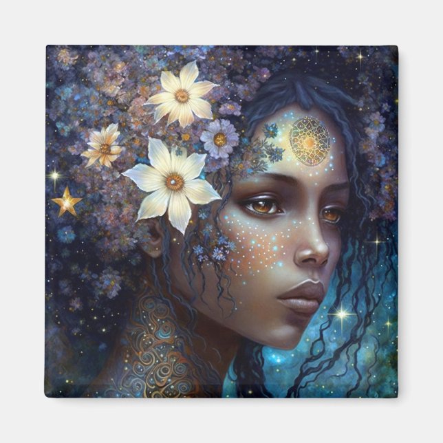 African American Black Goddess Queen Fantasy Art Magnet (Front)