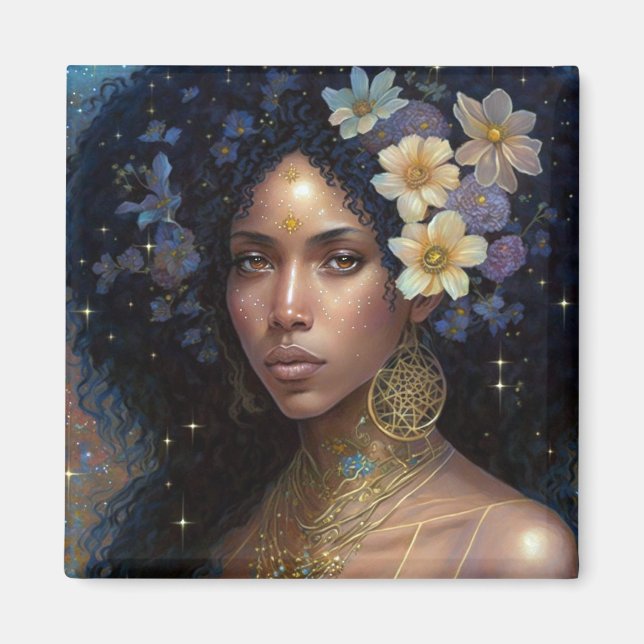 African American Black Goddess Queen Fantasy Art Magnet (Front)