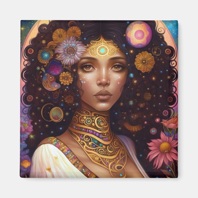 African American Black Goddess Queen Fantasy Art Magnet (Front)