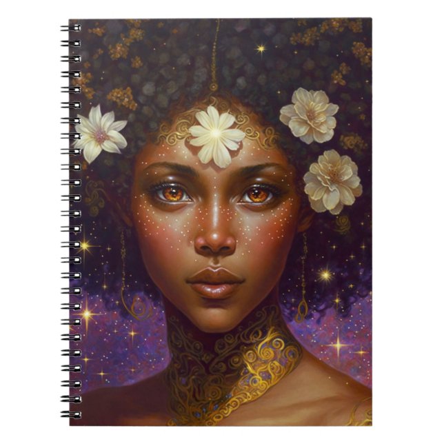 African American Black Goddess Queen Fantasy Art N Notebook (Front)