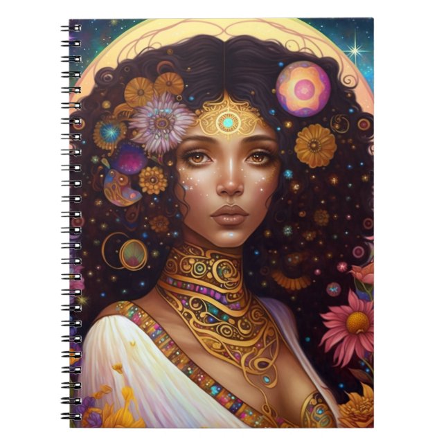 African American Black Goddess Queen Fantasy Art Notebook (Front)