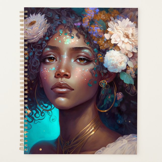 African American Black Goddess Queen Fantasy Art P Planner (Front)