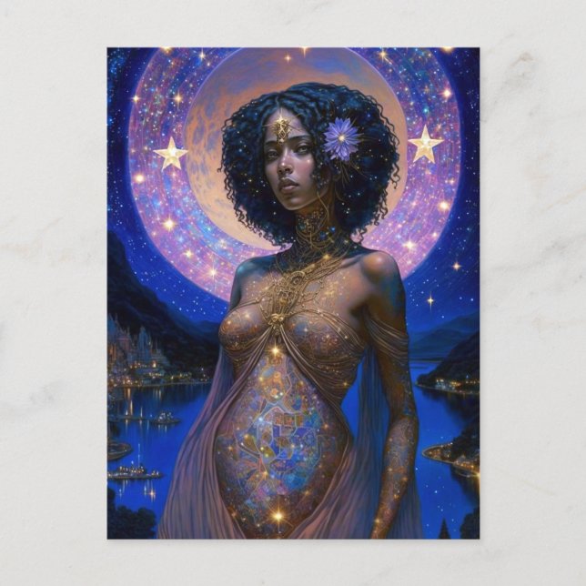 African American Black Goddess Queen Fantasy Art P Postcard (Front)