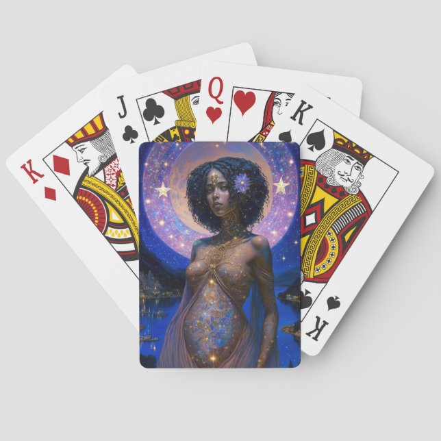 African American Black Goddess Queen Fantasy Art Playing Cards (Back)