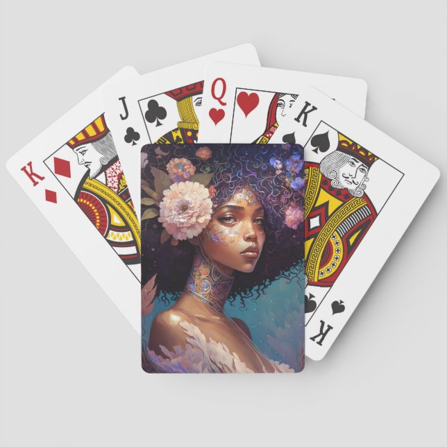 African American Black Goddess Queen Fantasy Art Playing Cards (Back)