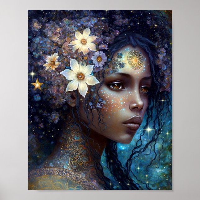 African American Black Goddess Queen Fantasy Art Poster (Front)