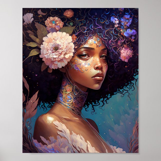 African American Black Goddess Queen Fantasy Art Poster (Front)