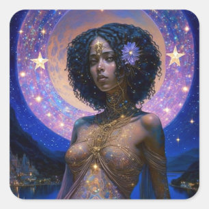 African American Black Goddess Queen Fantasy Art S Square Sticker