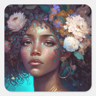 African American Black Goddess Queen Fantasy Art S Square Sticker