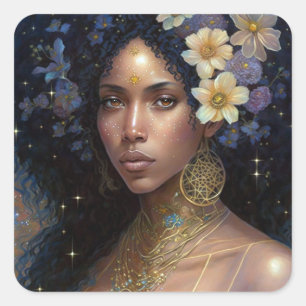 African American Black Goddess Queen Fantasy Art S Square Sticker