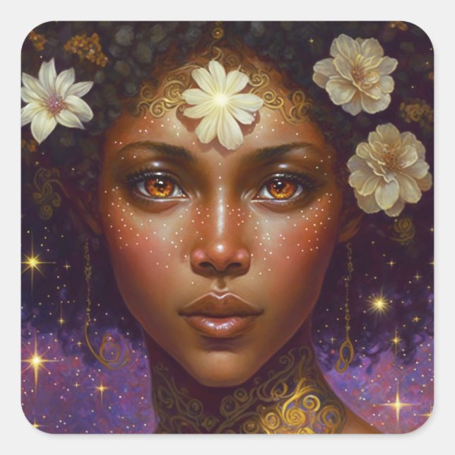 African American Black Goddess Queen Fantasy Art S Square Sticker (Front)