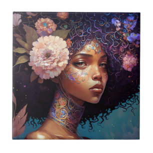African American Black Goddess Queen Fantasy Art Tile