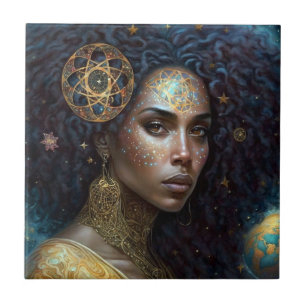 African American Black Goddess Queen Fantasy Art Tile