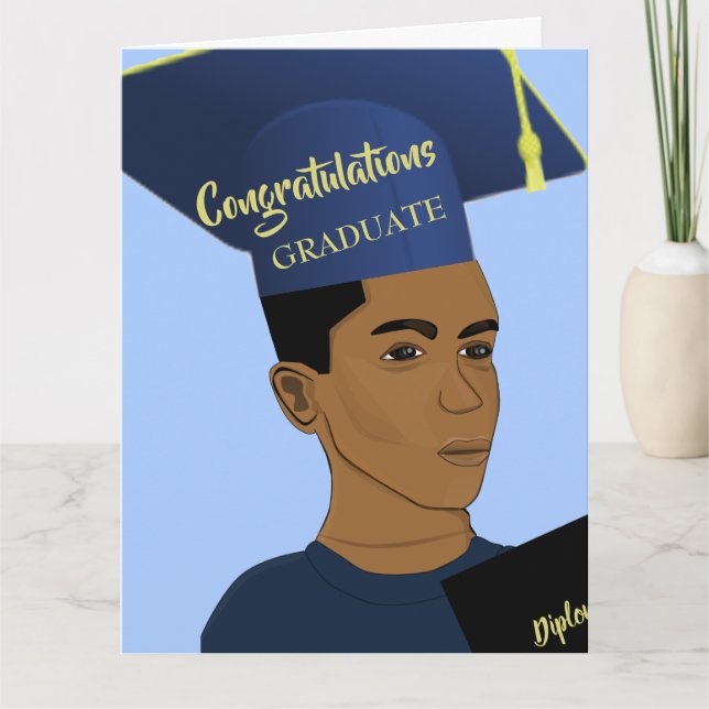 African American Black Male Grad Blue Graduate Car Card (Front)