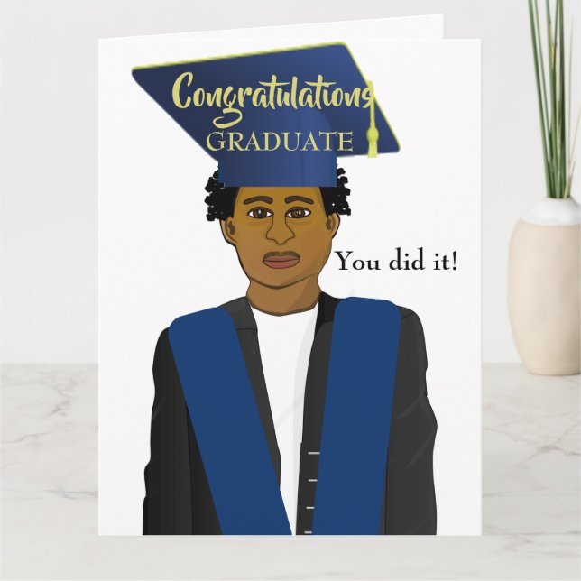 African American Black Male Grad Graduate Card (Front)