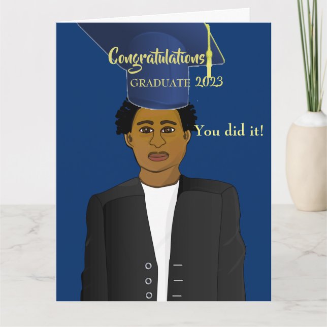 African American Black Male Grad Graduate Card (Front)