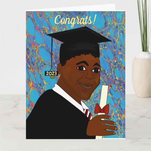  African American Black Male Grad Graduation Card (Front)