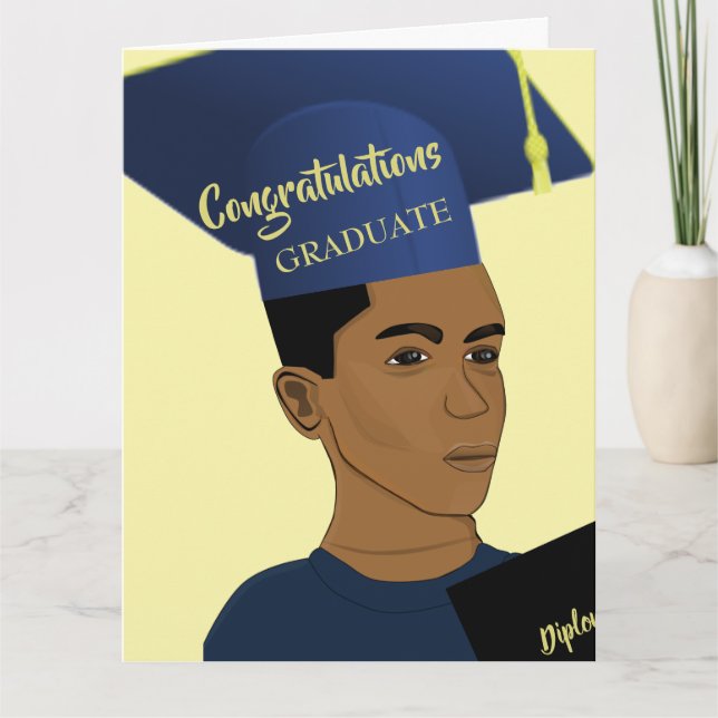 African American Black Male Grad Yellow Graduate C Card (Front)