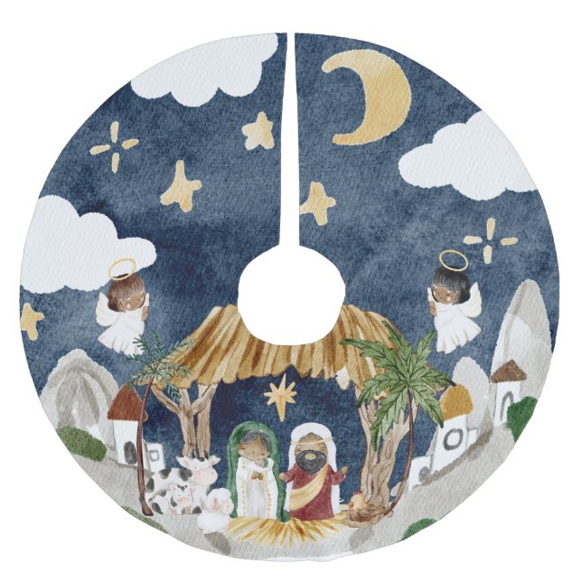 African American Black Nativity Christmas Brushed Polyester Tree Skirt (Front)