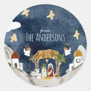 African American Black Nativity Christmas Classic Round Sticker