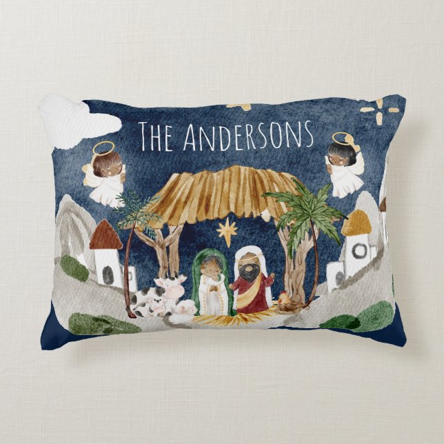 African American Black Nativity Christmas Decorative Cushion (Front)