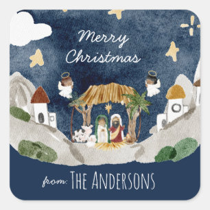 African American Black Nativity Christmas Square Sticker