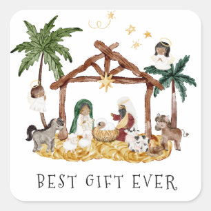 African American Black Nativity Christmas Square Sticker
