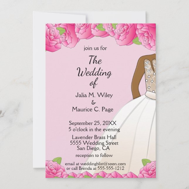 African American Black & Pink Bride & Groom  Invitation (Front)