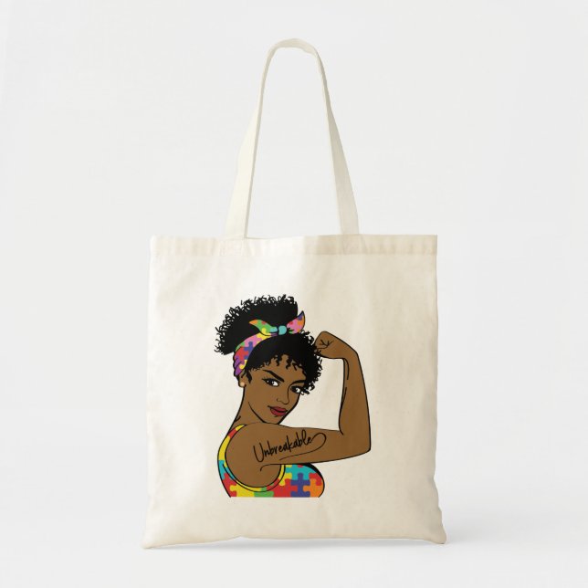 African American Black Queen Melanin Autism Tote Bag (Front)