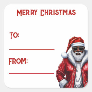 African American Black Santa Christmas Gift Square Sticker