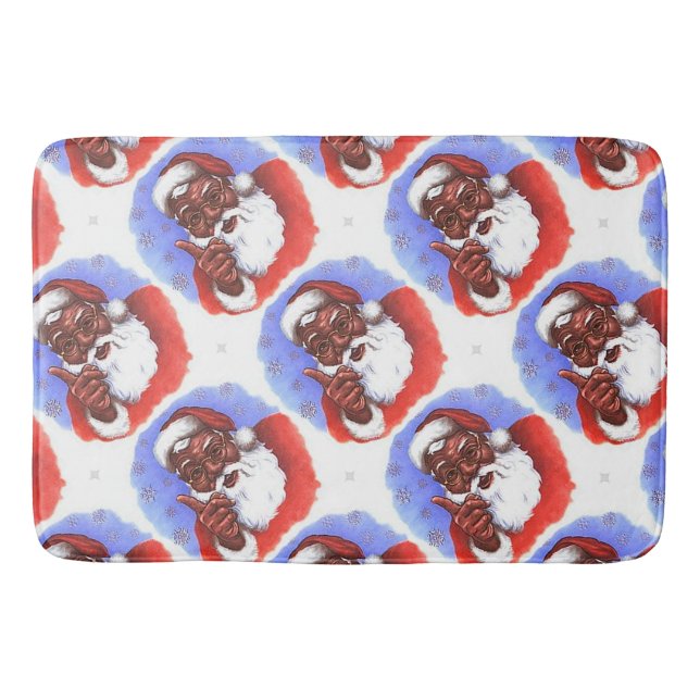 African American Black Santa Claus Christmas Bath Mat (Front)